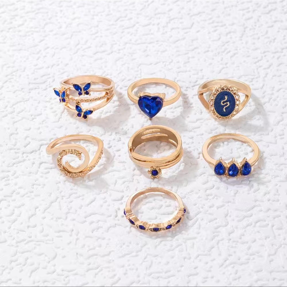 7-Piece Royal Blue Ring Set - Picture 2 of 6